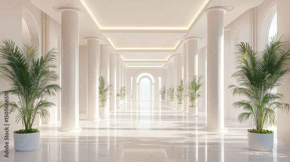 Fototapeta premium 3d rendering white corridor pillars background render