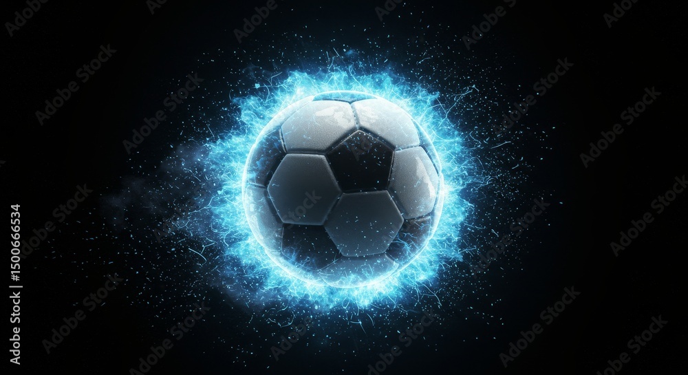 Fototapeta premium Abstract Digital Render Of A Soccer Ball Surrounded By Blue Energy