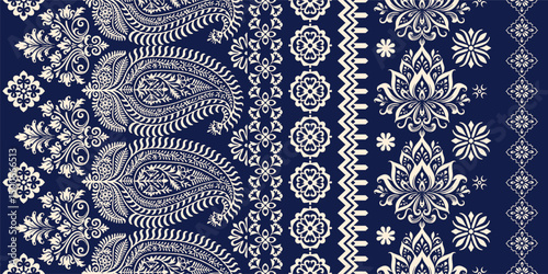 floral pattern vintage ethnic modern embroidery texture boho design vector illustration hand drawn pink flower motif branches leaves wallpaper seamless background border.
