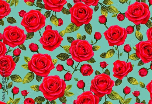 Wallpaper Mural Endless repeating pattern of vibrant red roses, seamlessly tiled for horizontal use,  plant,  textile Torontodigital.ca
