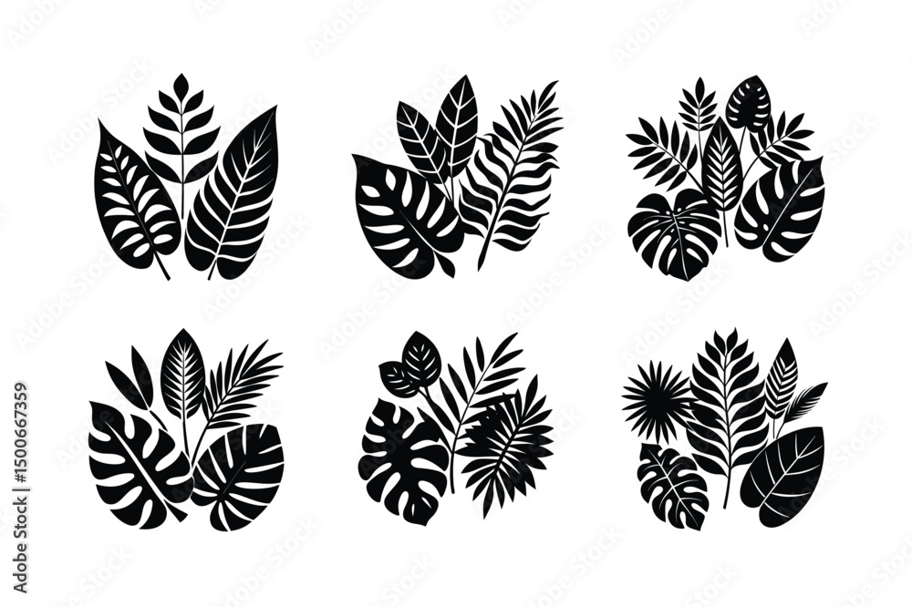 Tropical Leaf Collection in Flat Vector Style
