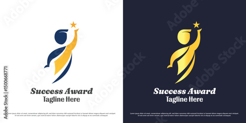 Success manager logo design illustration. Company business leader achievement people silhouette. Modern abstract gold shiny symbol icon