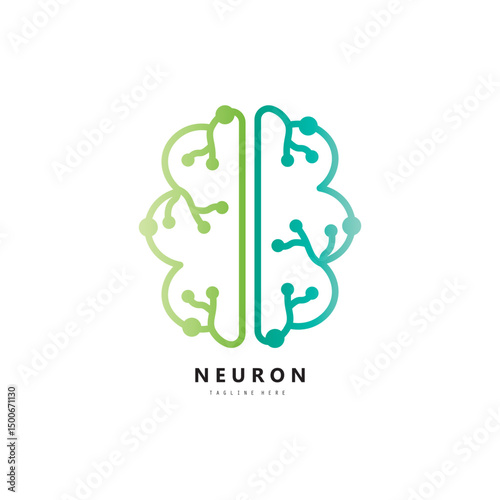Neuron logo or brain nerve cell logo design, template icon, molecule, atom, brain cell, logo illustration template with vector concept