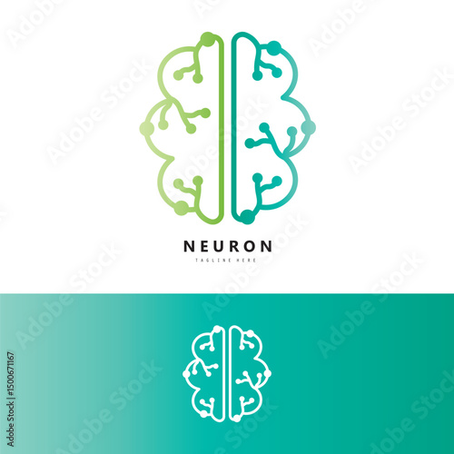 Neuron logo or brain nerve cell logo design, template icon, molecule, atom, brain cell, logo illustration template with vector concept