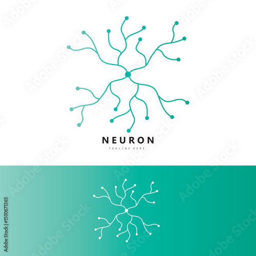 Neuron logo or brain nerve cell logo design, template icon, molecule, atom, brain cell, logo illustration template with vector concept