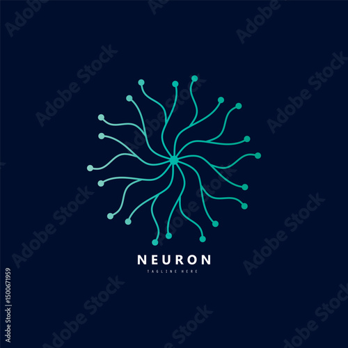 Neuron logo or brain nerve cell logo design, template icon, molecule, atom, brain cell, logo illustration template with vector concept