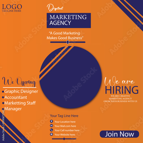 We are hiring marketing agency advertisement social media poster design vector templates