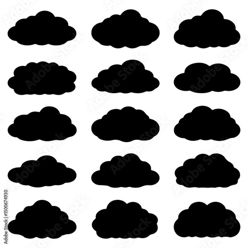 Set of clouds black silhouette on isolated with white background