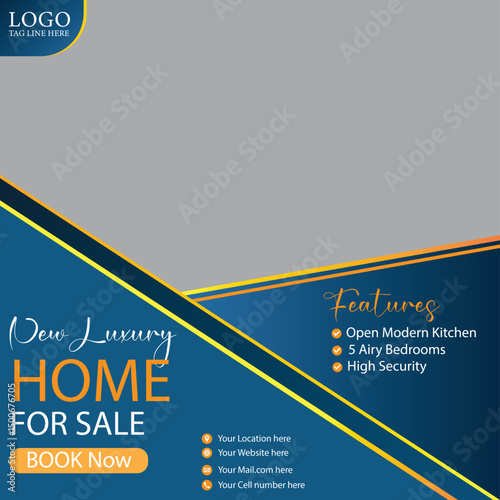Home for sale social media poster design vector templates