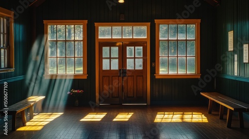 Obraz na płótnie Sunlight streams into a rustic interior w salonie