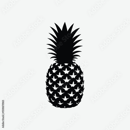 Minimalist Pineapple Vector Silhouette – Elegant High-Contrast Fruit Design on White Background
