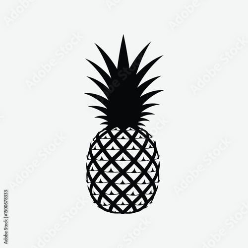Minimalist Pineapple Vector Silhouette – Elegant High-Contrast Fruit Design on White Background