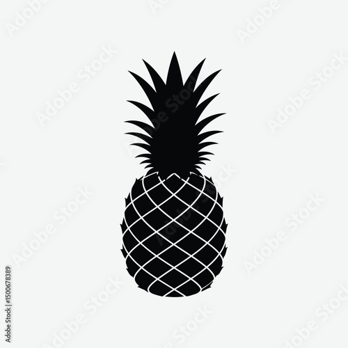 Minimalist Pineapple Vector Silhouette – Elegant High-Contrast Fruit Design on White Background
