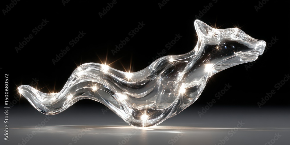 Naklejka premium abstract glass wolf figure illuminated with sparkling light accents against black background