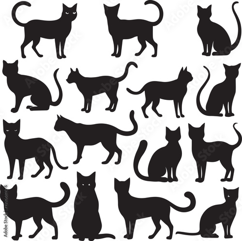 black silhouette on a white background, Silhouette of a Cat vector logo design, 