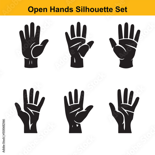Six open hands silhouette set vector illustration