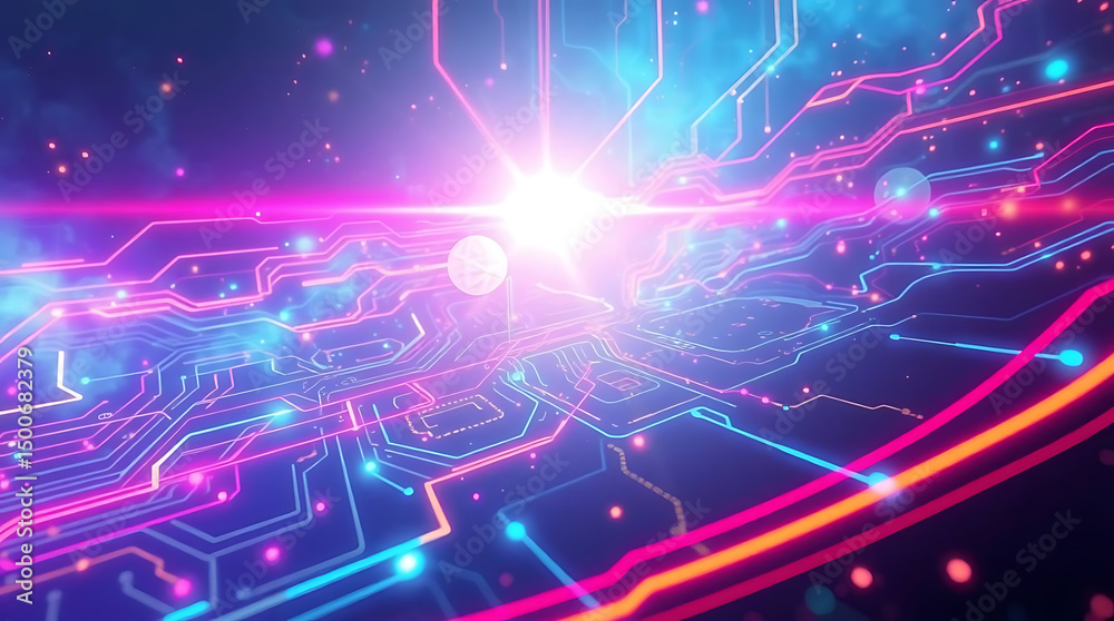 Obraz premium Abstract Circuit Board with Glowing Lines