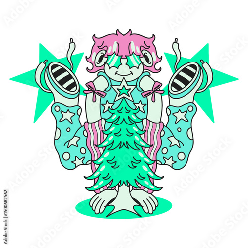 Y2K Streetwear. Y2K Clothing. Y2K Apparel. Y2K Design. Streetwear Design. Streetwear T-shirt Design.
T-shirt Design Christmas. Christmas Cartoon Character. Vector Cartoon.