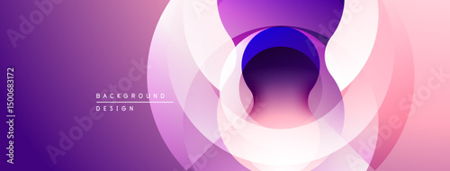 Abstract purple design features overlapping circles. Gradient shades create depth, modern aesthetic. Smooth transitions, vibrant colors.