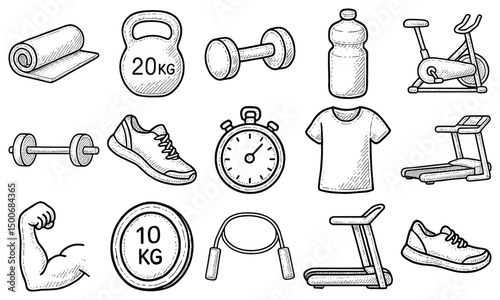 Hand Drawn Gym Fitness Icons