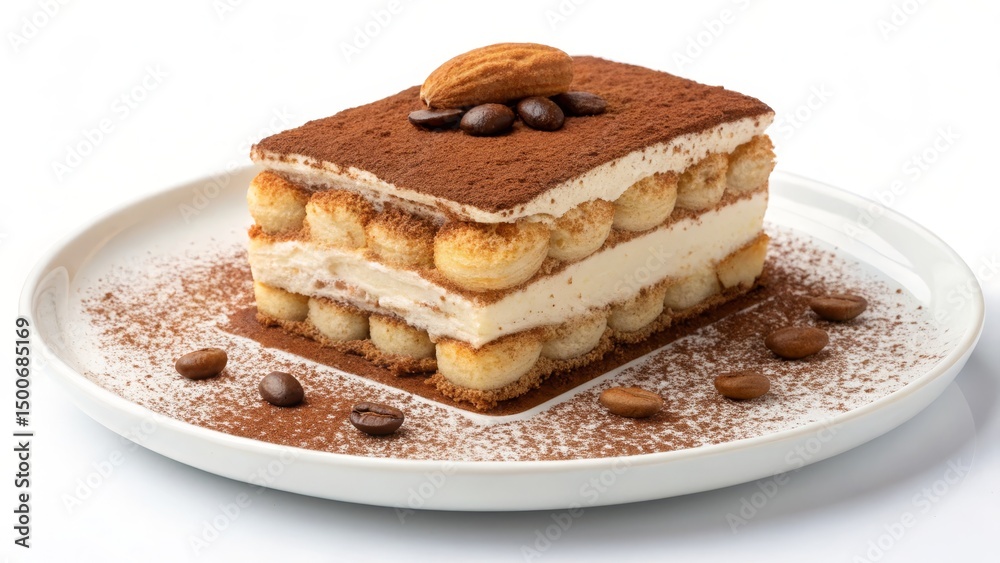 Layered Tiramisu Dessert with Coffee Beans and Almond, Italian Sweet Treat, Recipe Dessert, Pastry Layered Tiramisu Dessert with Coffee Beans and Almond, Italian Sweet Treat, Recipe Dessert, Pastry