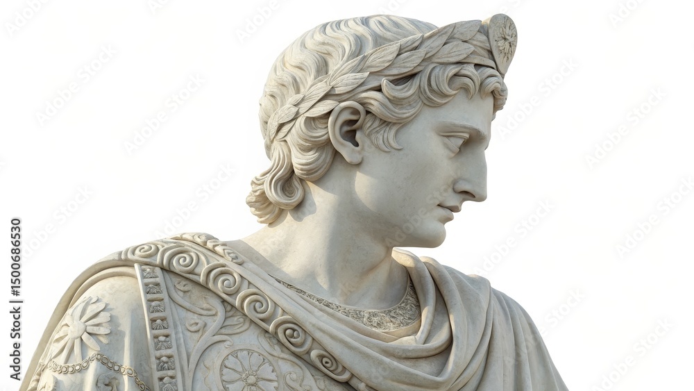 Obraz premium Marble Statue Roman Emperor Bust, Laurel Wreath, Classical Sculpture, Roman Sculpture Keywords Emperor, Ancient Rome
