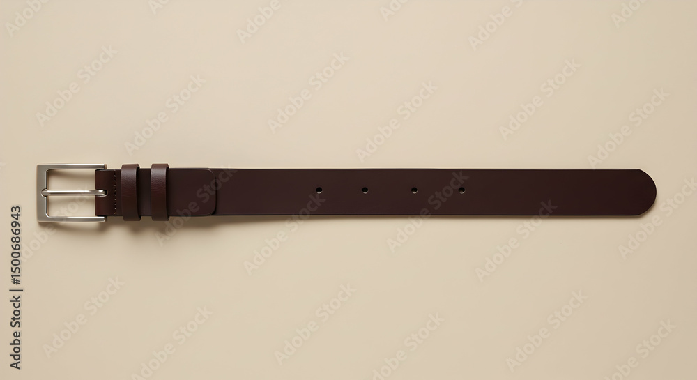 Fototapeta premium Leather Belt with Silver Buckle on Neutral Background