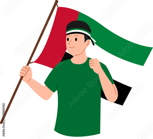 Young man holding the United Arab Emirates flag