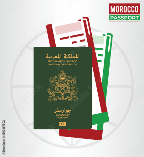 Moroccan Passport with Flight Tickets Illustration