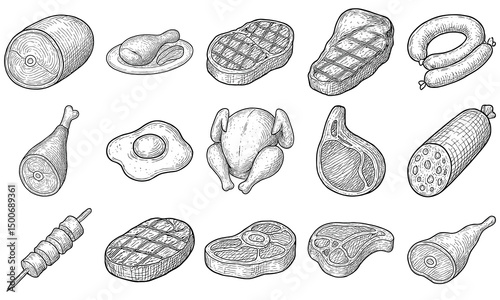 Hand Drawn Meat Food Collection