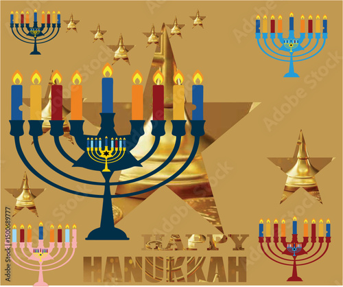 Celebration of Hanukkah with Menorah and Candles"

"Hanukkah Festival: Illuminated Menorah and Festive Candles"