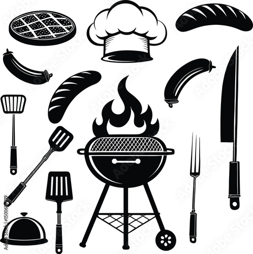 BBQ Grill Premium Silhouette Icon Vector. BBQ Grill Icon Set