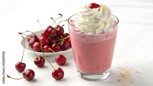 Wallpaper Mural berry smoothie with cherries and whipped cream topping on a white background Torontodigital.ca