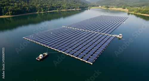Floating Solar Panels on Lake Generating Renewable Energy