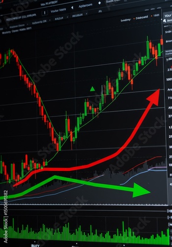 Financial Chart Analysis Showing Growth With Red And Green Lines on Black Background