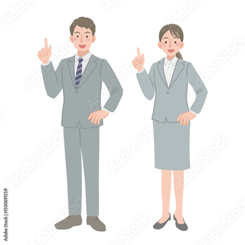 指差しをするビジネスパーソンの男女