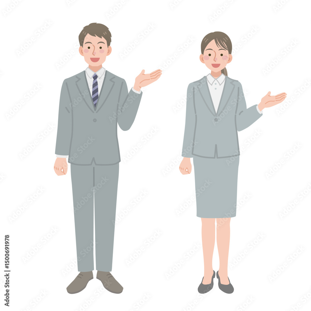 案内をするビジネスパーソンの男女 案内をするビジネスパーソンの男女