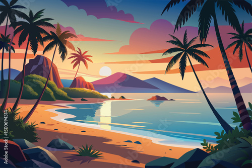 Serene Tropical Sunset Beach Scene