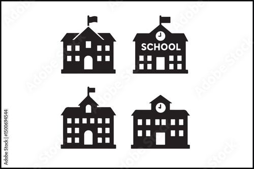 School Building Icons Silhouette