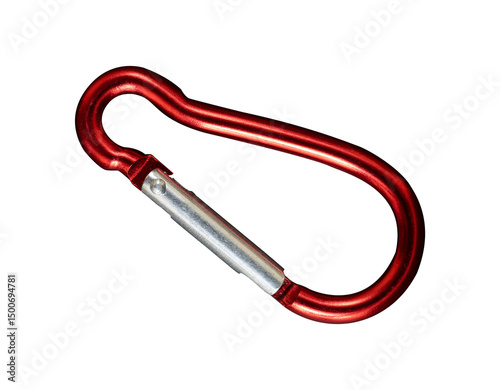 single red carabiner isolated photo
