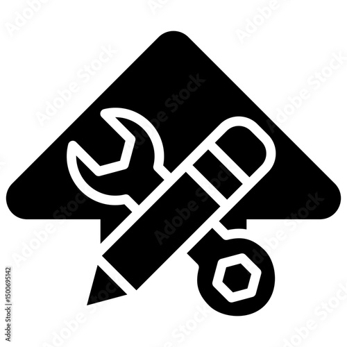 Skill Enchantment - Glyph Black Fill Silhouette Icon - Wrench inside arrow pointing up representing skill enchantment and development