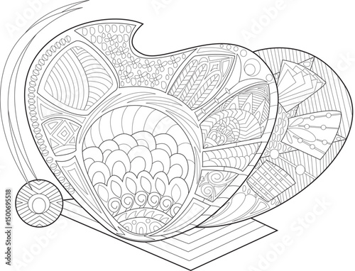Abstract Decorative Line Art Coloring Page with Intricate Patterns, Detailed black and white line drawing featuring intricate patterns and abstract shapes. Ideal for adult coloring books, relaxation 