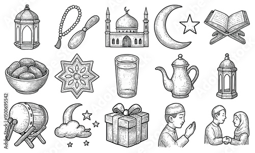 Hand Drawn Ramadan Icon Set