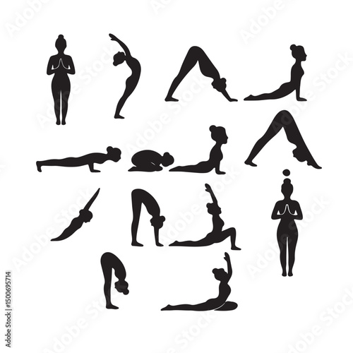 Yoga Poses Surya Namaskar Black Silhouette