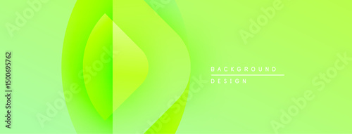 Bright green abstract background. Overlapping shapes create dynamic visual effect. Minimalist design with text elements present.