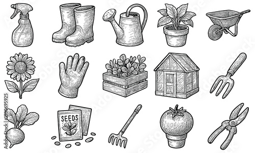 Hand Drawn Gardening Icon Set
