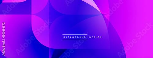 Abstract background features overlapping shapes, vibrant purple hues, smooth gradients. Modern design elements create dynamic visual impact.
