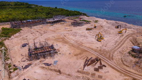 construction of a luxury hotel complex on a tropical island