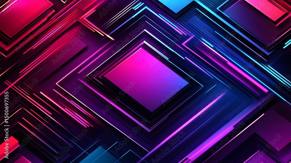 Fototapeta premium Intricate geometric shapes with vibrant neon lines.