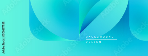 Abstract blue gradients form flowing shapes. Minimalist design with text indicating background, design elements present. Smooth transitions visible.
